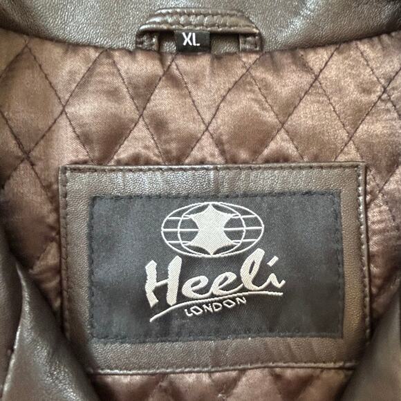Heeli London Real Leather Jacket XL Brown Button Front Quilted Lined Coat - Picture 7 of 7